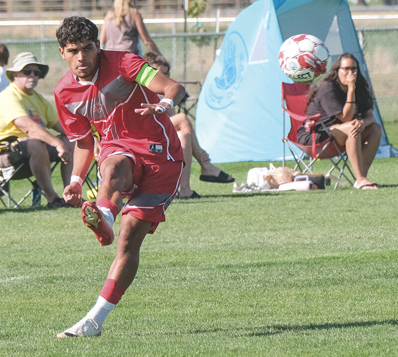 Axel Lopez crosses the ball during a match against Casper College on Sept. 20. Lopez was one of 14 players who made the trip to Central on Saturday in the Trappers 4-2 defeat.