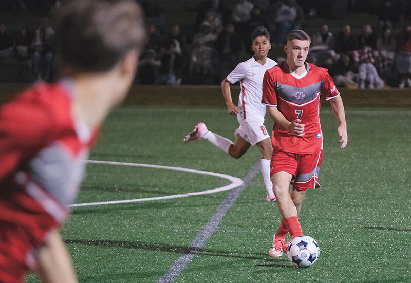 Shay Lonergan moves the ball forward during the Trapper&rsquo;s semifinal win. Lonergan was one of 19 rostered Trapper sophomores this season.