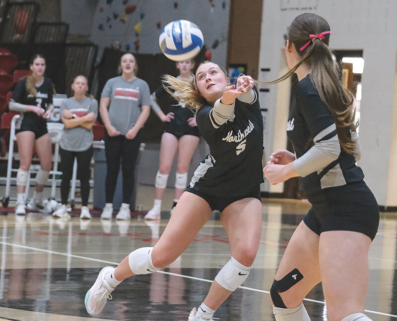 McKinlee Scammon passes the ball after a Gillette College serve on Saturday. Northwest fell in its two home games over the weekend.